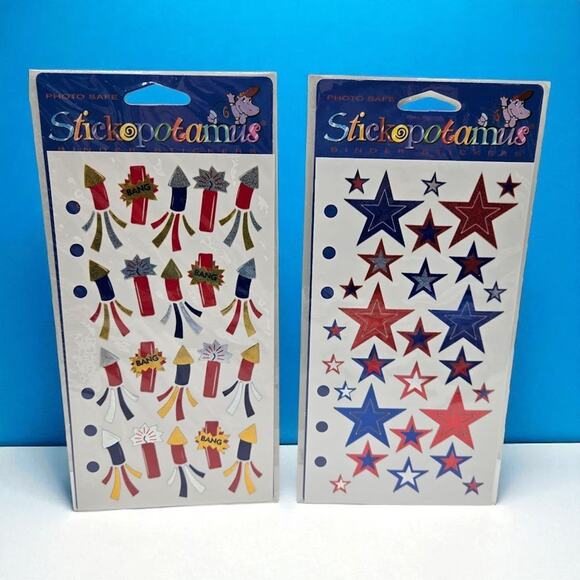 Patriotic Vintage Stickopotamus Mrs. Grossman's Stickers Rockets Fireworks Stars - Picture 2 of 7